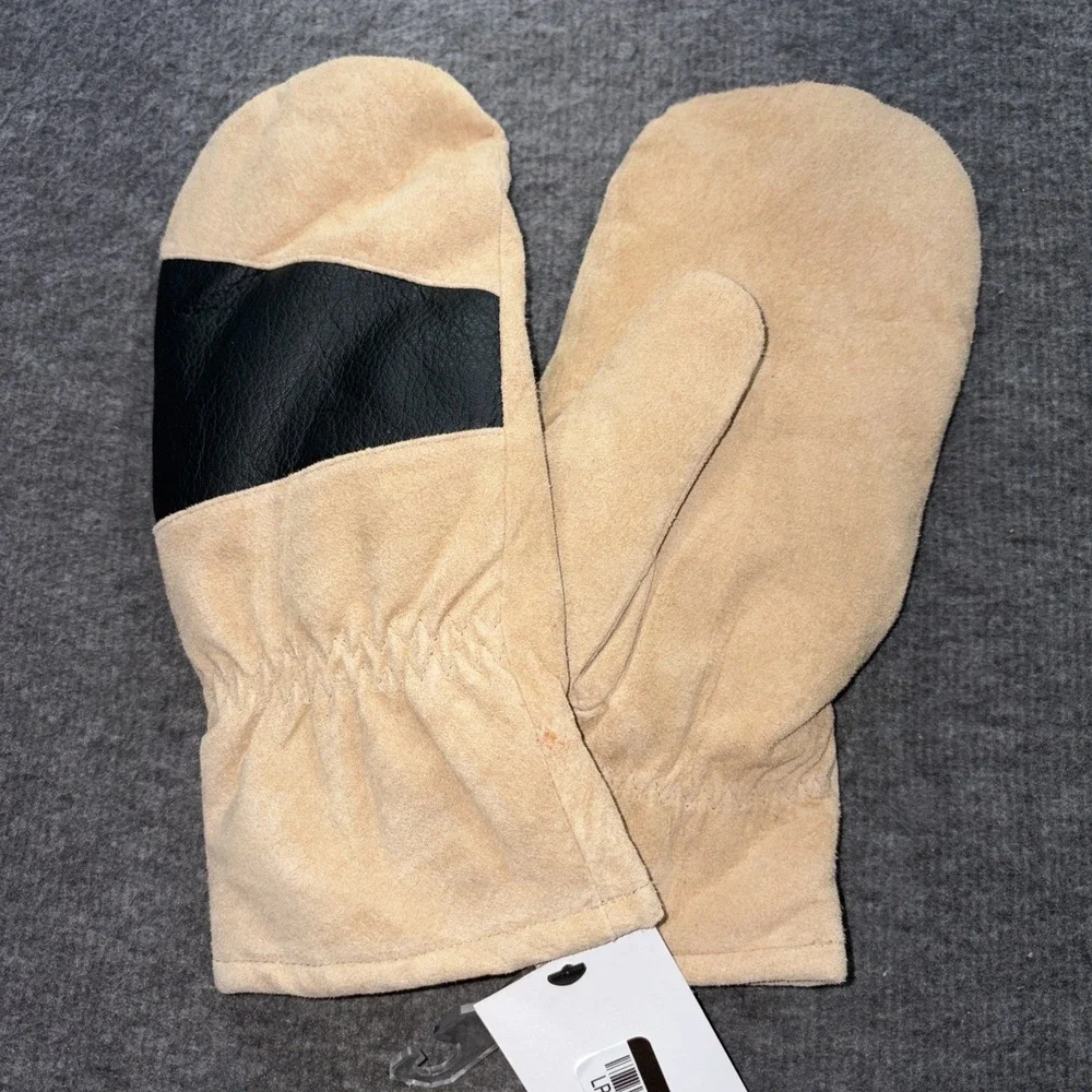 Goodfellow Men's S/M Genuine Suede Leather Beige Tan Tech Touch Lined Mittens